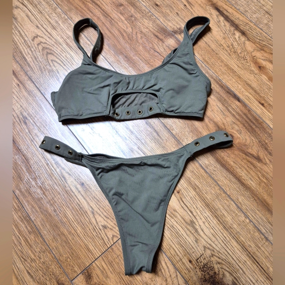 Army Olive Green bikini peekaboo grommet